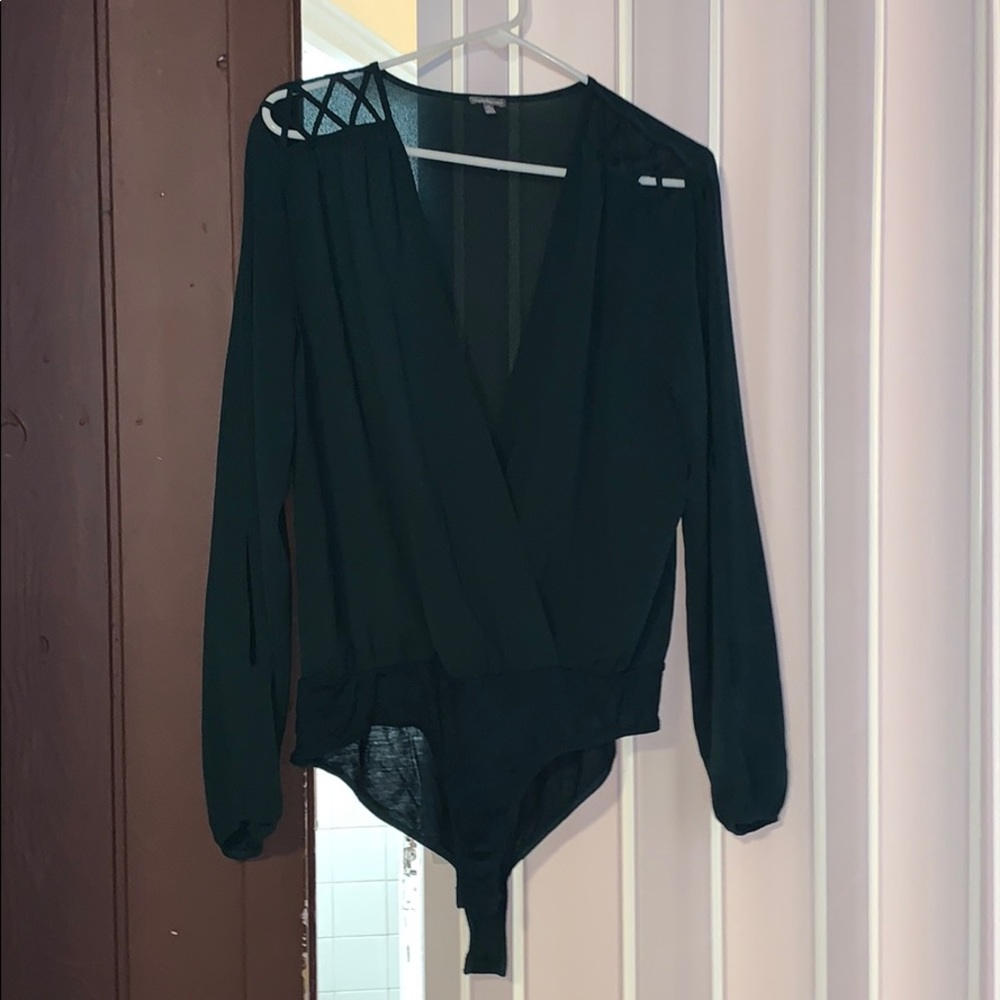 Dark green plunge neck body suit